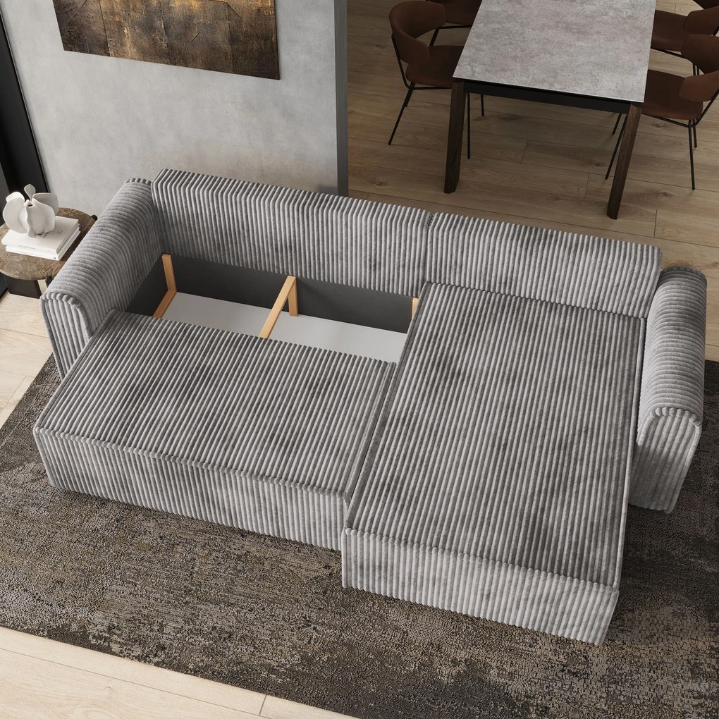 Masseno Narożnik VALTINO z funkcją spania i pojemnikiem na pościel Narozniki L, Rozkładana sofa - Jasnoszary, TILIA 86