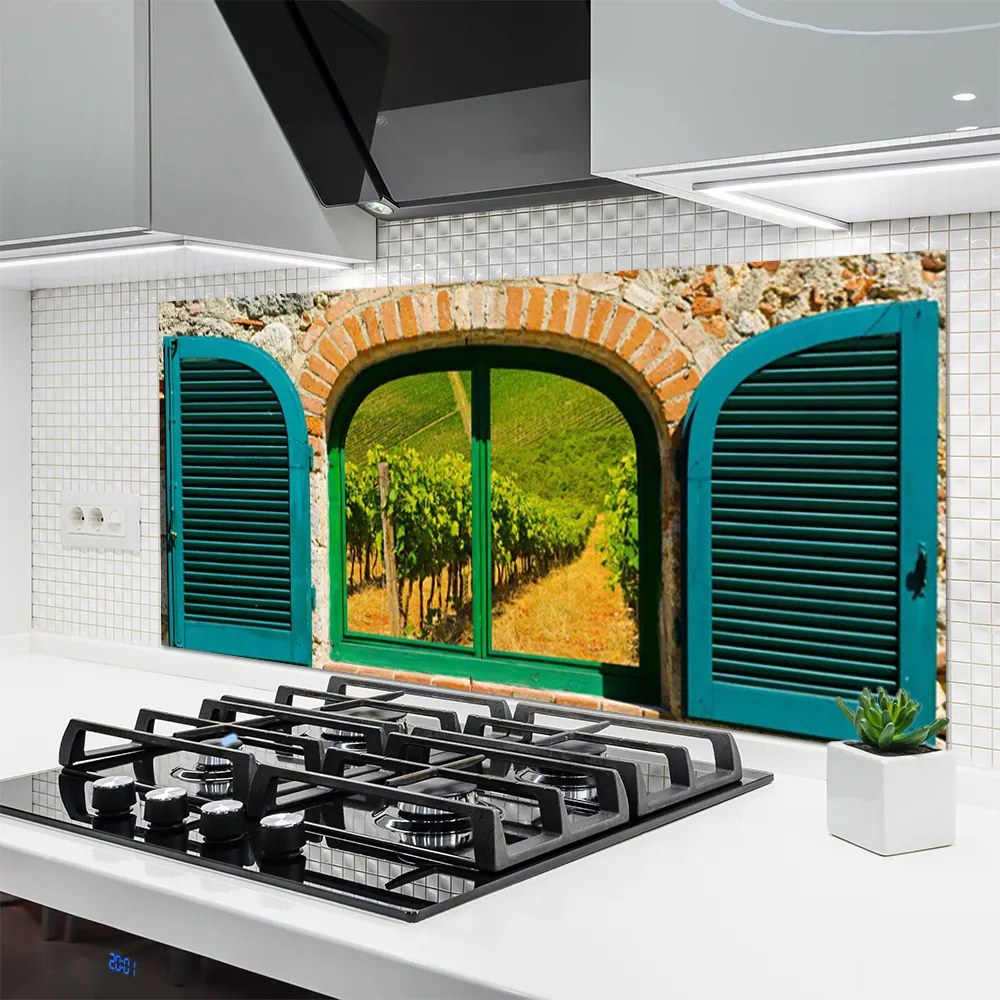 Szkło nad Blatem Widok Przez Okno Na Pola