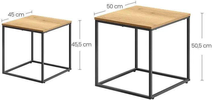 Zestaw 2 Kwadratowych Stolików Kawowych Dąb Vatori 9X