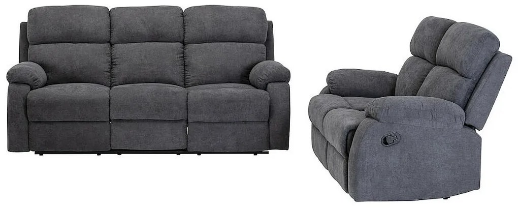 Kanapy 3+2-osobowa TOLZANO z tkaniny, z manualną funkcją relax – kolor antracytowy