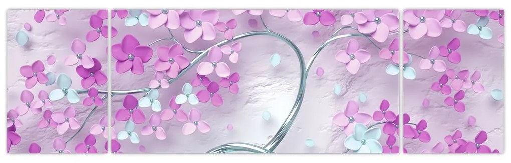 Obraz kwiatów na srebrnej łodydze - abstrakcja (170x50 cm)