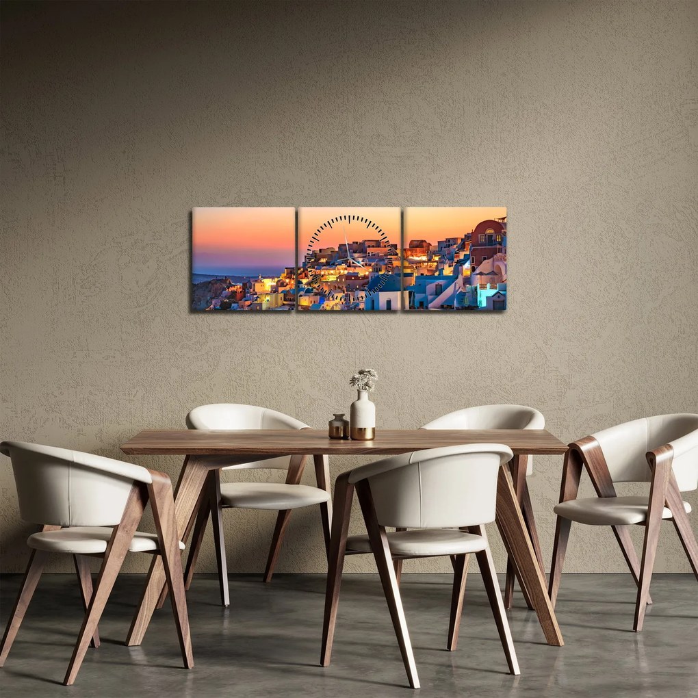 Obraz - Santorini o zmierzchu (z zegarem) (90x30 cm)