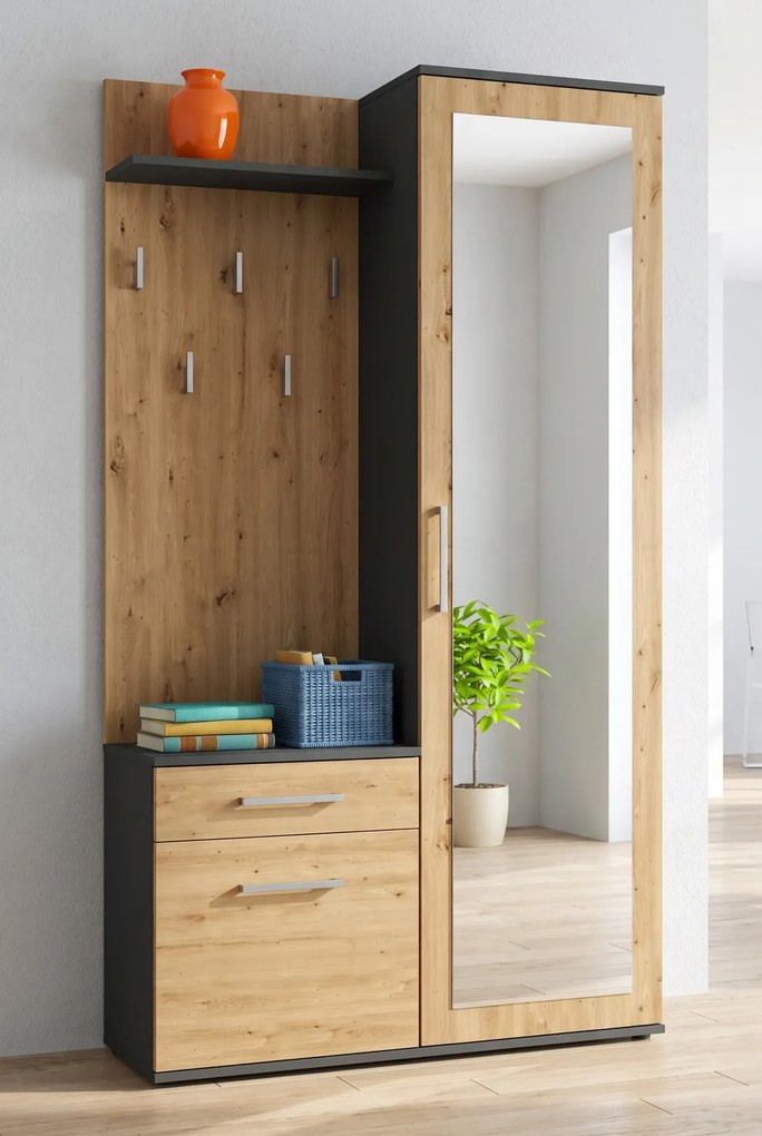 Garderoba Do Przedpokoju Antracyt + Dąb Artisan W7-F18