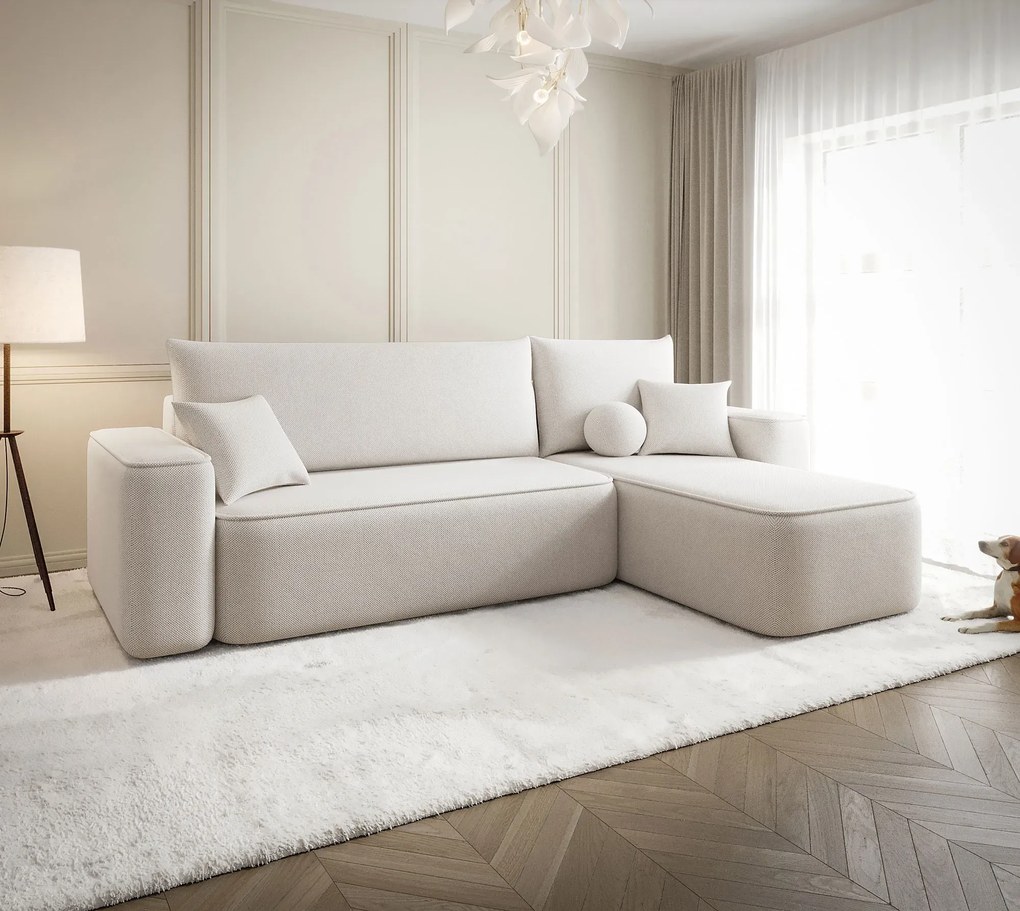 Kremowy narożnik tapicerowany z pojemnikiem W5-R97