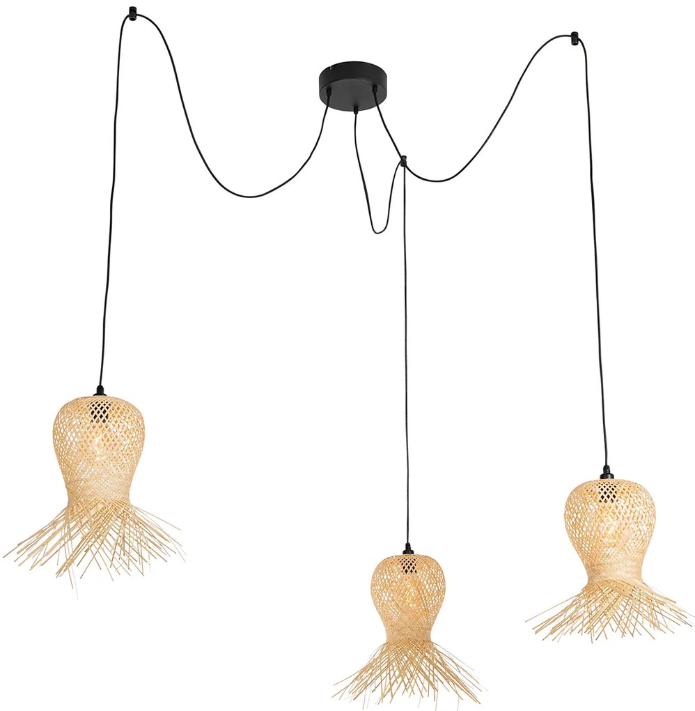 Orientalna lampa wisząca zewnętrzna bambusowa 3-światłowa IP44 - Carlos