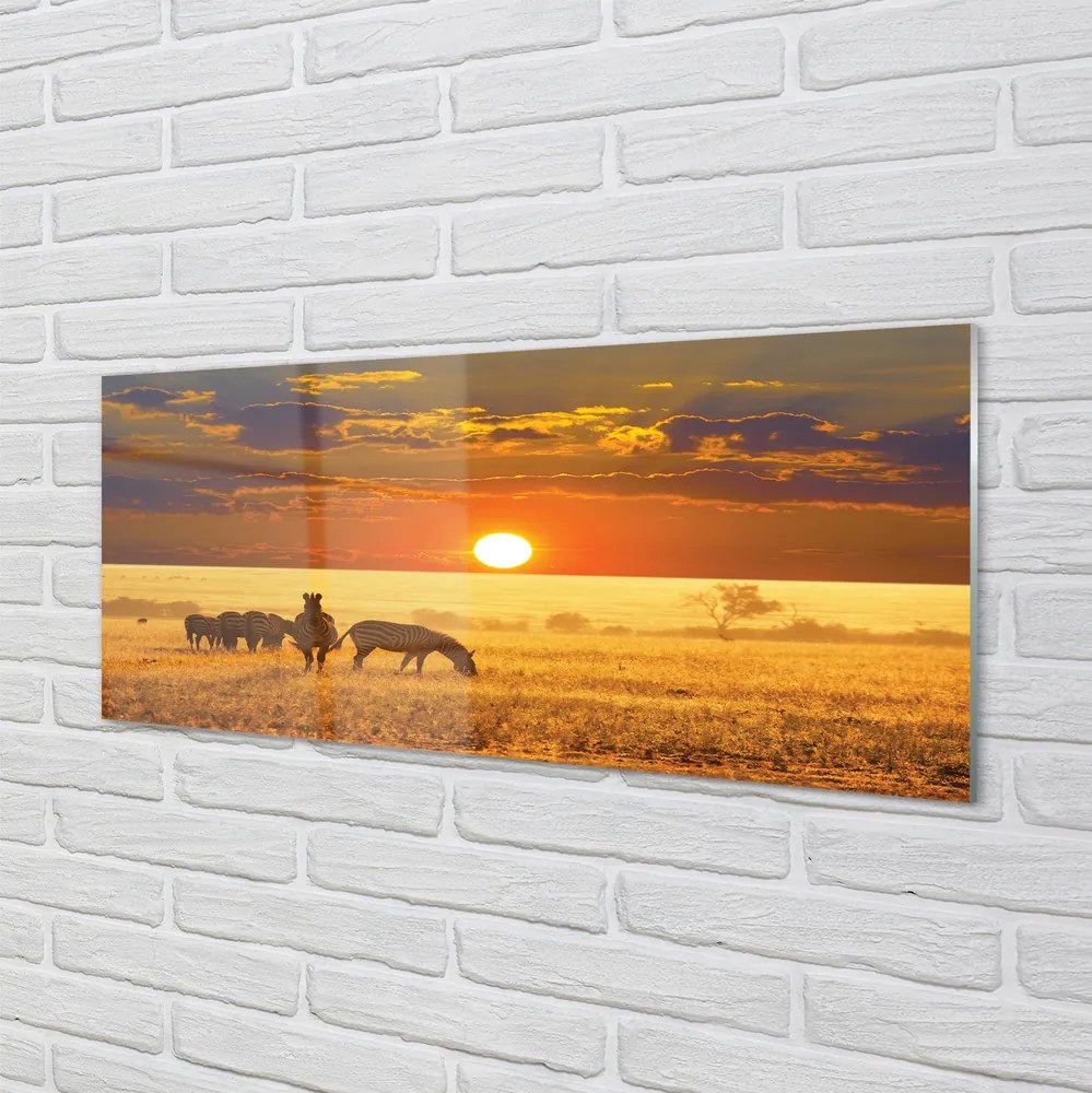 Panel szklany do Kuchni Zebry o Zachodzie Słońca