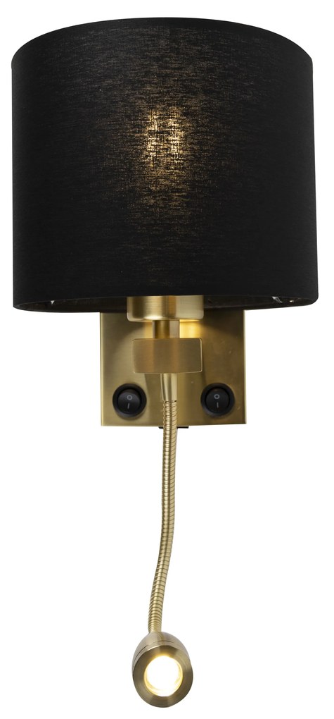 Lampa ścienna art deco złota z USB i czarnym kloszem - Brescia Nowoczesny Oswietlenie wewnetrzne