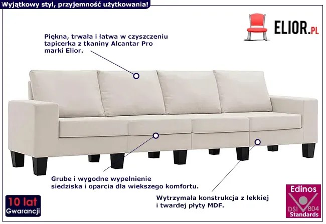 4-osobowa kremowa sofa z poduszkami - Lurra 4Q