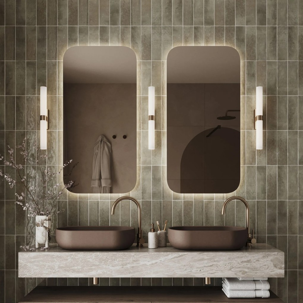 Lustro prostokątne bez ramy oszlifowane obracalne z podświetleniem LED ROUND | Różne rozmiary | Różne kolory szkła : Kolor tafli szkła - Grafit, Rozmiar - 50 x 100 cm