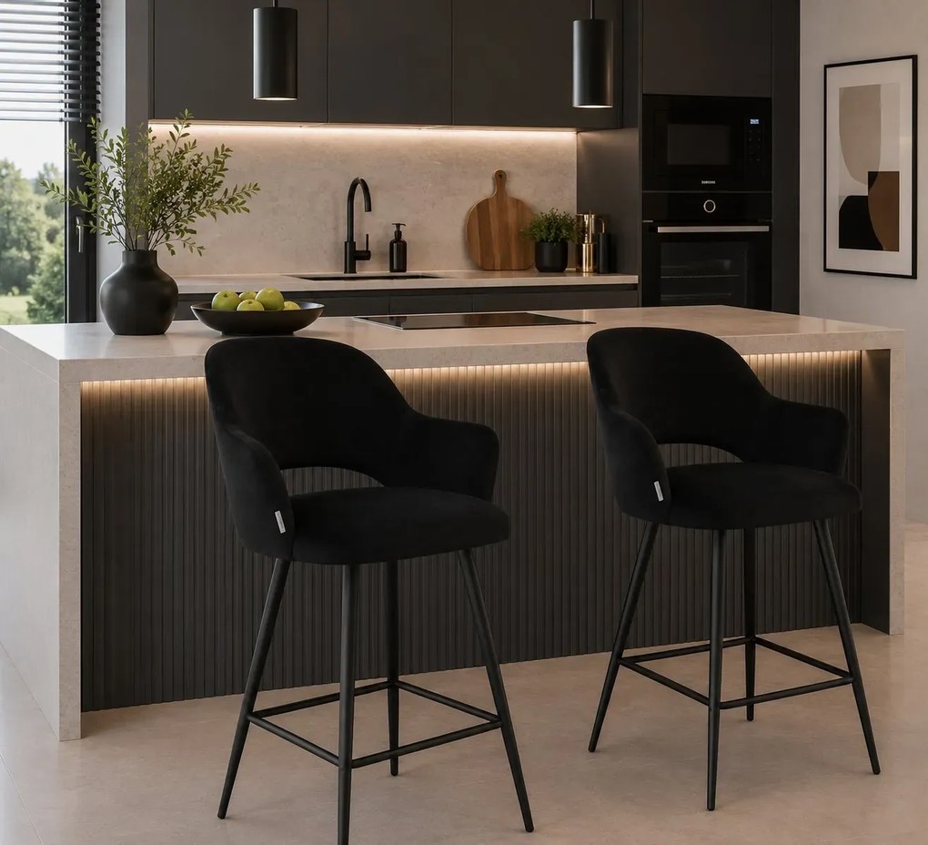 Hoker Milano krzesło barowe tkanina Welur podstawa metalowa : Kolor nogi - Czarna stożek, Kolor tkaniny - VELVET - MG19, Typ siedziska - Siedzisko obrotowe 360°