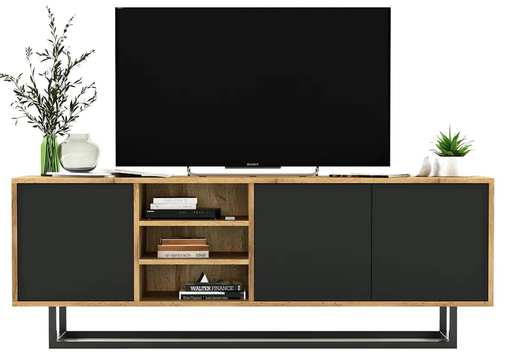 Szafka loftowa rtv dąb wotan czarny + E6-D90