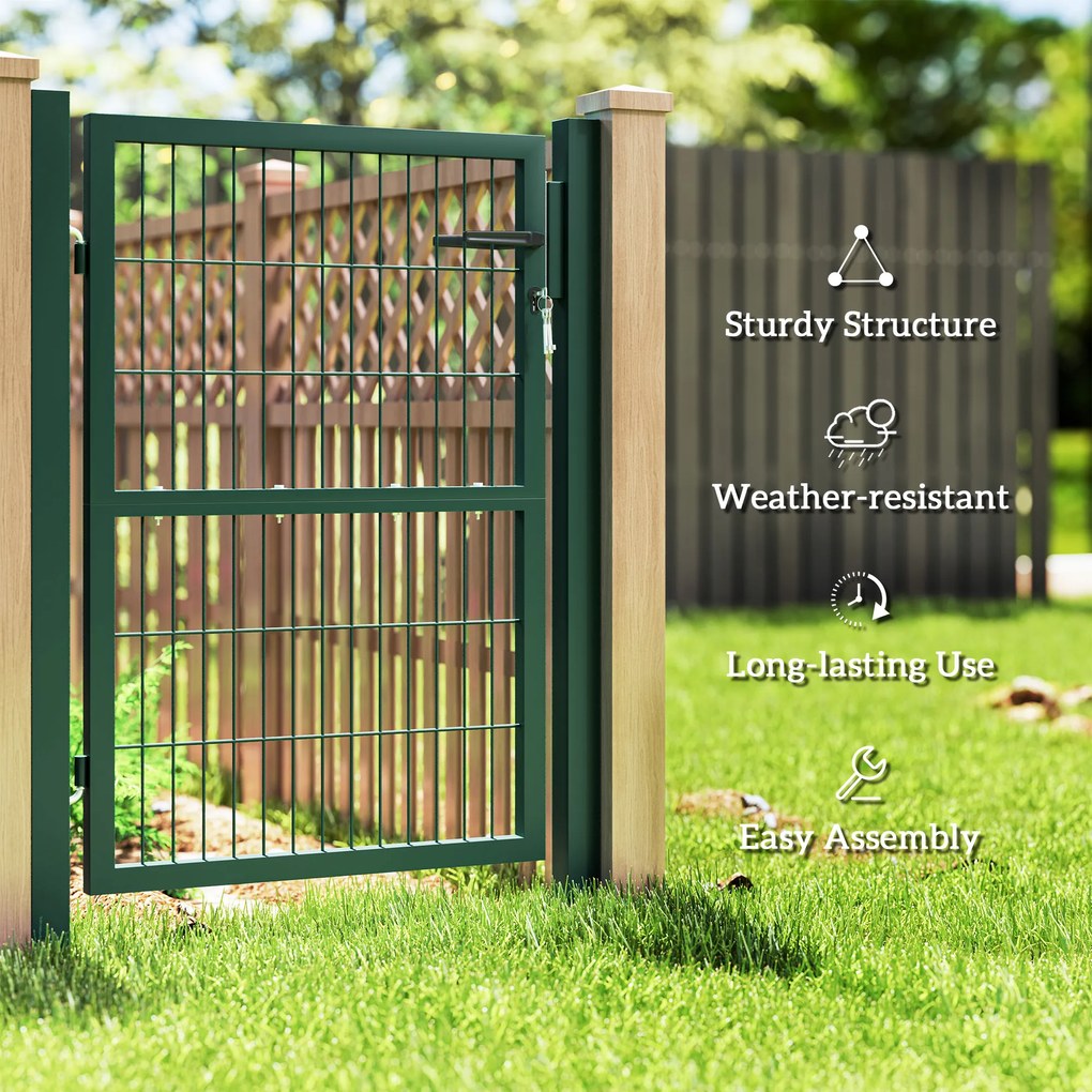 Outsunny Bramka Ogrodowa z Stali z Uchwytem, Zamykana na 3 Klucze 97x170cm Zielona