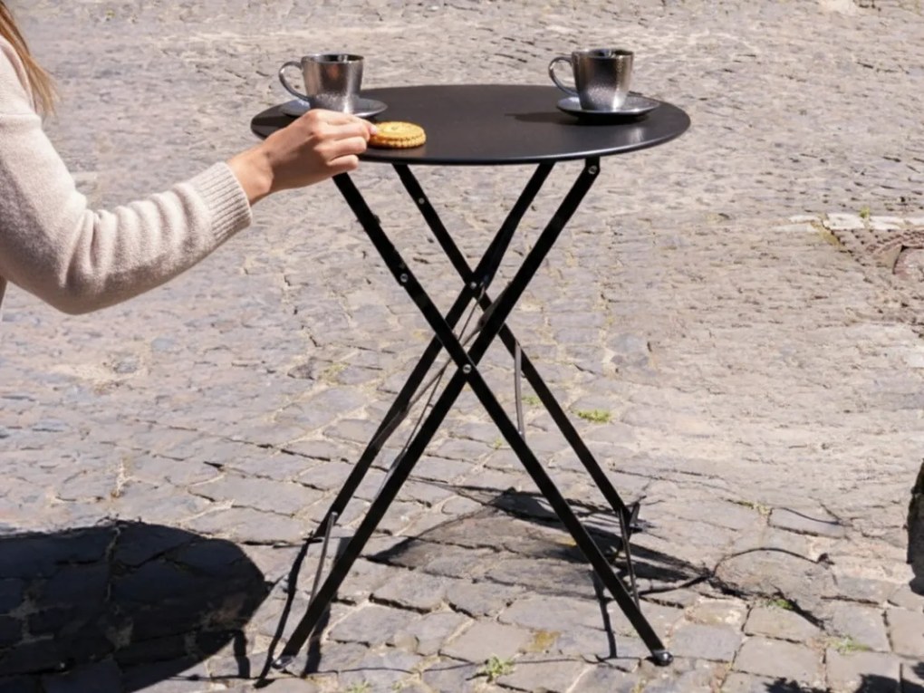 Okragły Stolik Ogrodowy składany Stalowy SEMPLICI Czarny