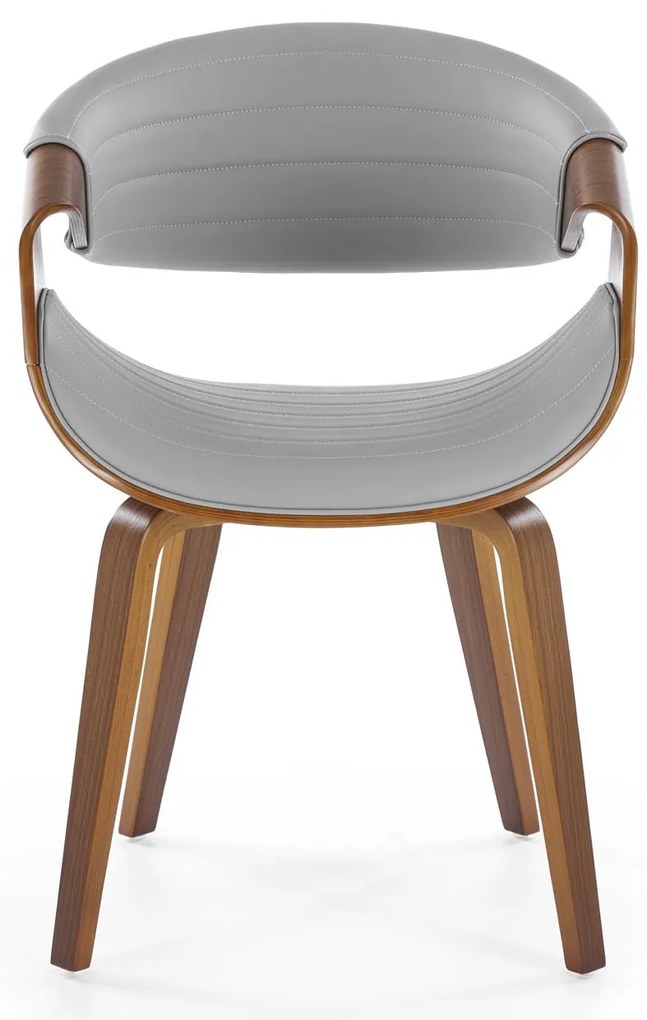 Krzesło z giętej sklejki szara tapicerka i orzechowa sklejka K544