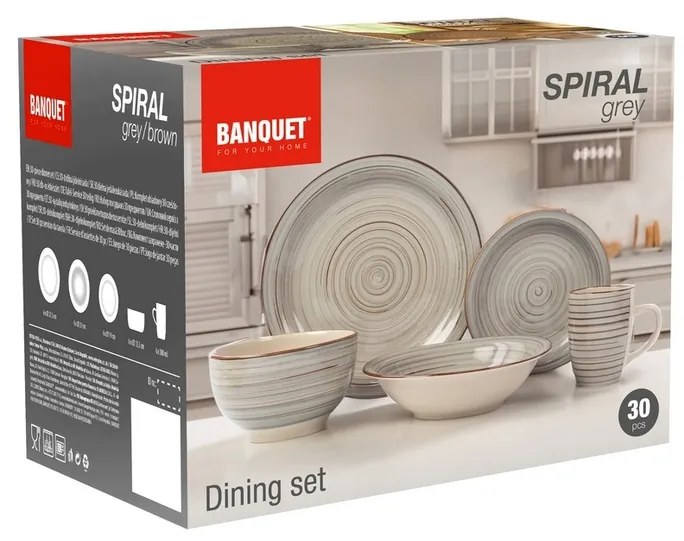 Banquet 30-częściowy zestaw jadalny Spiral  Grey