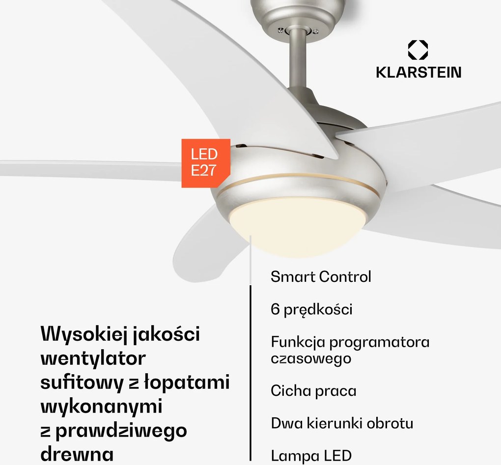 Klarstein Bolero Smart 132cm 35W wentylator sufitowy biały