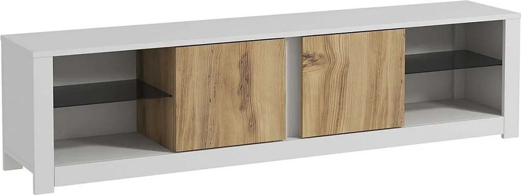 Szafka RTV – 180 cm x 45 cm x 35 cm – kolor biały i dębowy – płyta wiórowa