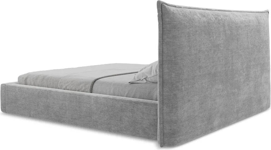 Jasnoszare tapicerowane łóżko dwuosobowe ze schowkiem ze stelażem 160x200 cm Esala – Makamii