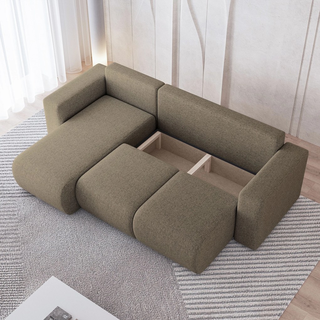 Masseno Narożnik RINOVA z funkcją spania i pojemnikiem na pościel Narozniki L, Rozkładana sofa - Brązowy, NEVE 16