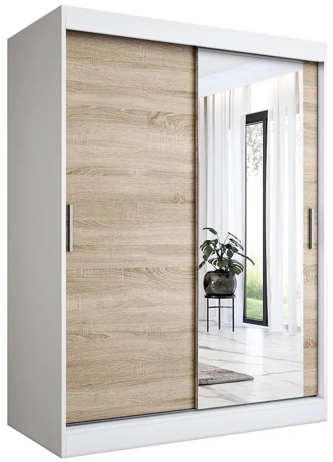 Szafa przesuwna biel + dąb sonoma 150 cm - Massi 4X