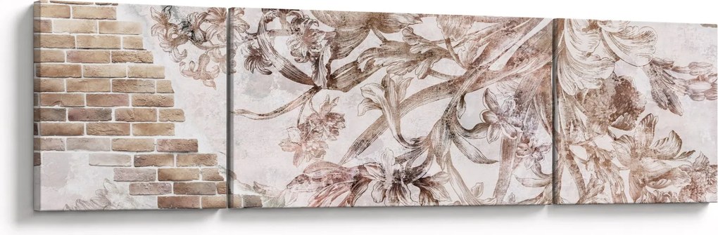 Obraz - Kwiatowy fresk na ceglanej ścianie (170x50 cm)