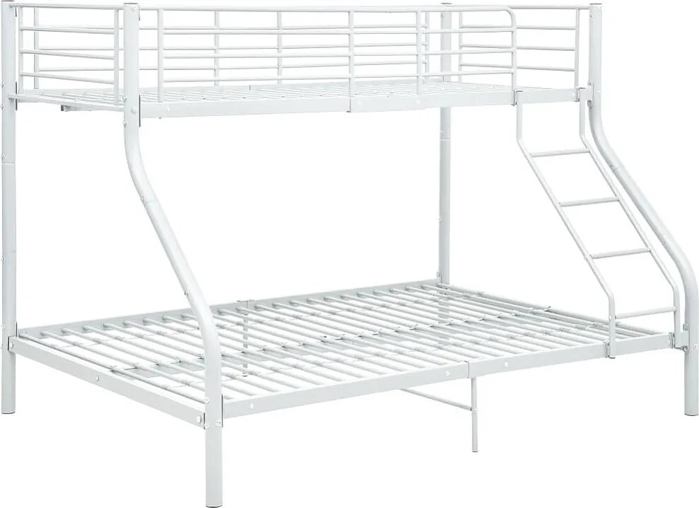 Metalowe łóżko piętrowe białe 140x200/90x200 cm z barierką i bezpieczną drabinką, nowoczesny design
