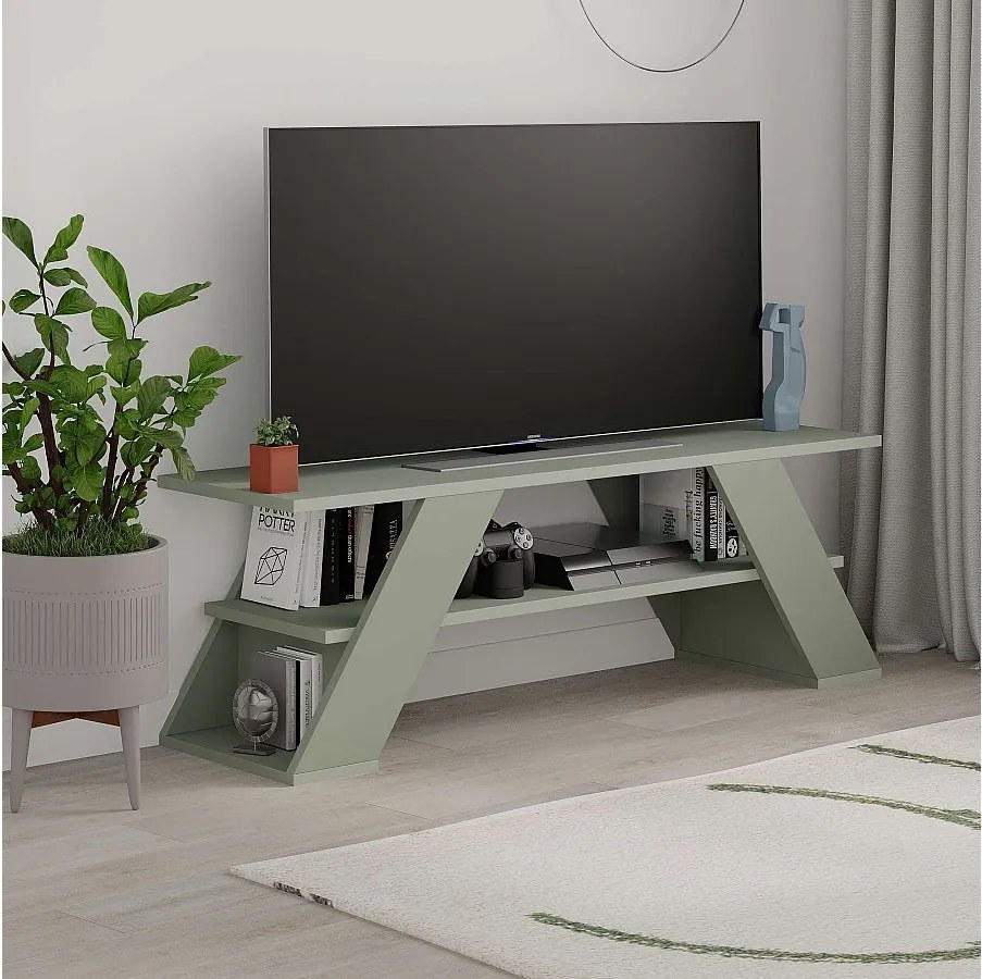 Stojak pod TV – 120 cm x 40 cm x 33,5 cm – Zielonoszary – Płyta wiórowa