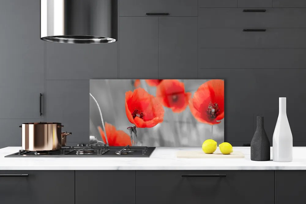 Panel Szklany do Kuchni Czerwone Maki w Polu