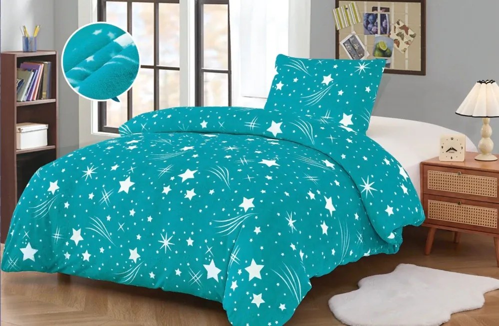 PrzytulneMieszkanie.pl PrzytulneMieszkanie.pl Pościel z mikropluszu NIGHT SKY turkusowa Rozmiar pościeli: 70 x 90 cm | 140 x 200 cm