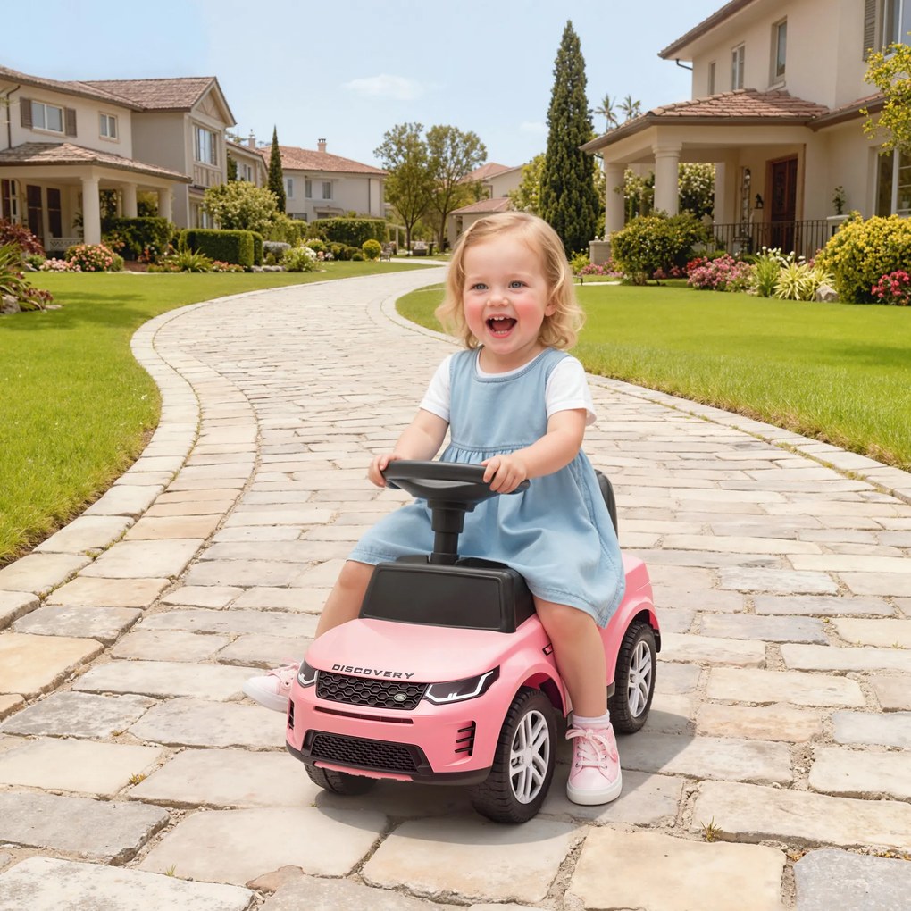 AIYAPLAY LAND ROVER DISCOVERY jeździk, jeździk z klaksonem i odgłosami silnika, schowek pod siedzeniem, 18-36 miesięcy, różowy | Aosom PL