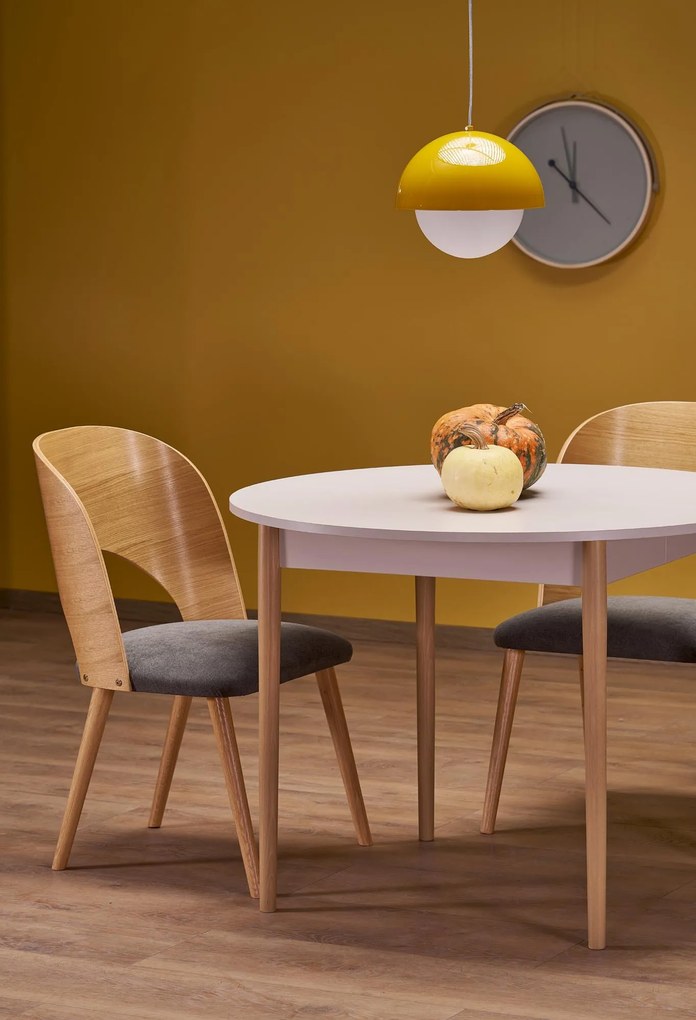 Stół Okrągły rozkładany 102-142x102x75 cm płyta kaszmir/naturalny PIVOT