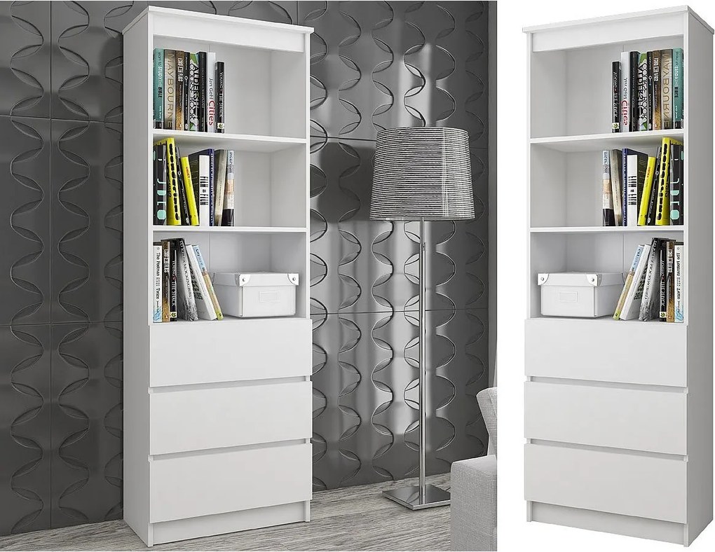 Regał AKORD R60 Biały 60 cm 3 szuflady kolor Biały mat 3 półki 60x35x180 cm