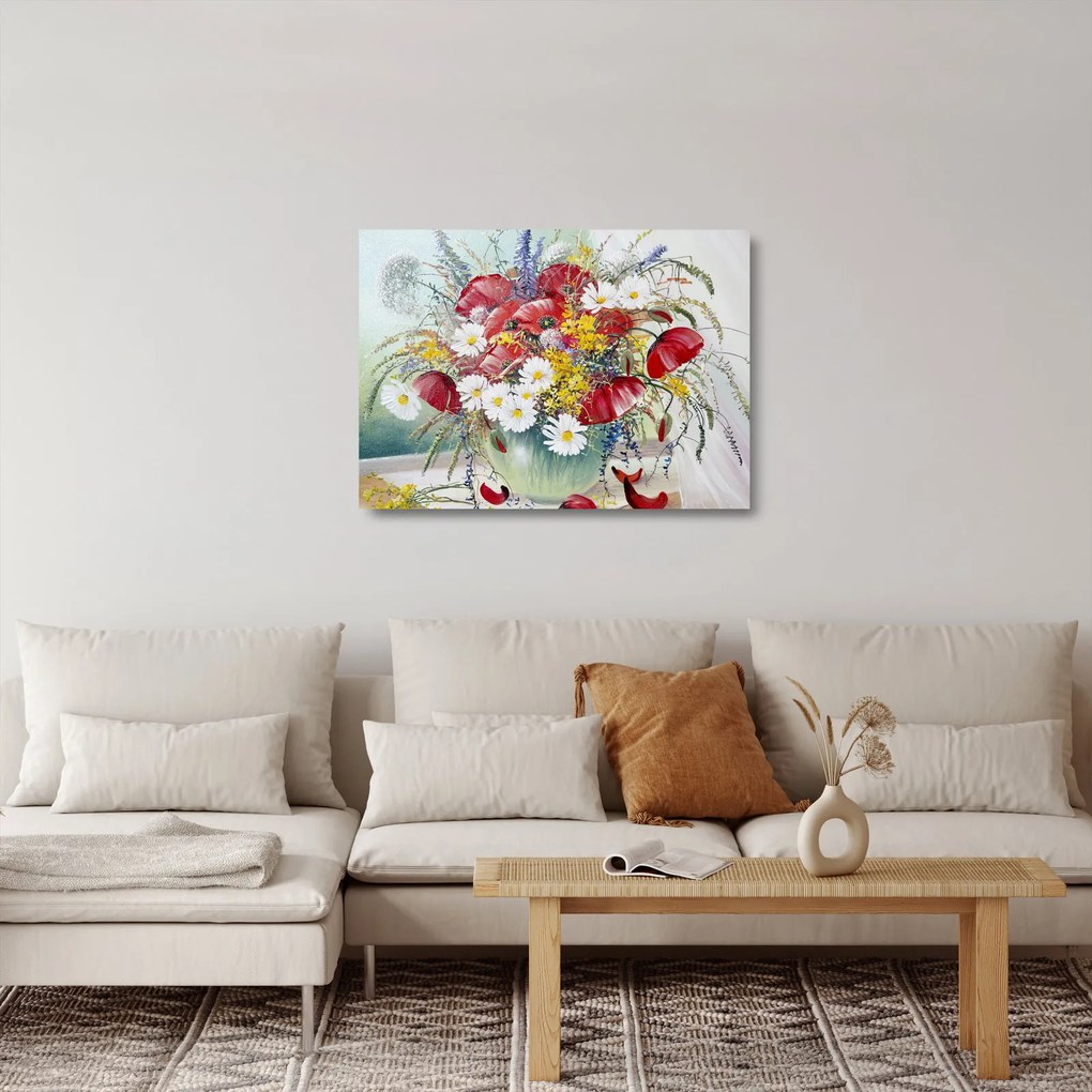 Obraz na szkle wazonu z dzikimi kwiatami (70x50 cm)