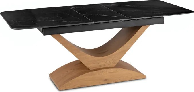 Stół Rozkładany Prostokątny ALICANTE 160-200 cm Ceramiczny Czarny/Dąb do Jadalni Nowoczesny