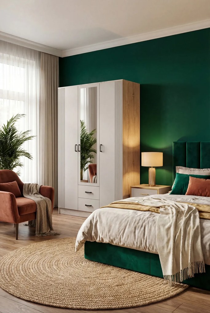 Szafa skandynawska z lustrem dąb sonoma + kaszmir R9-N84