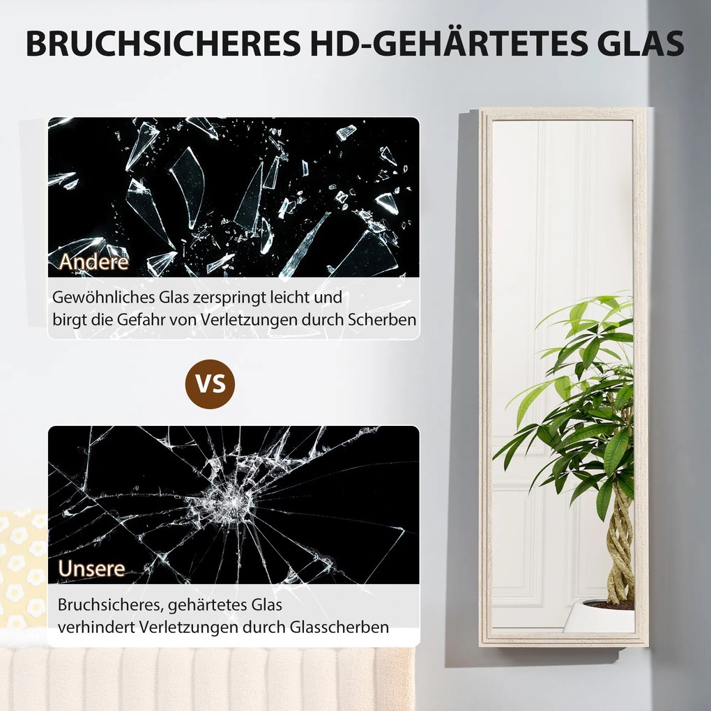 HOMCOM 160 x 50 cm Lustro całopostaciowe, wielofunkcyjne, prostokątny design z ramą, Biały