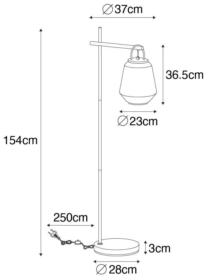 Złota lampa podłogowa art deco z bursztynowym szkłem - Kevin ArtDeco Oswietlenie wewnetrzne