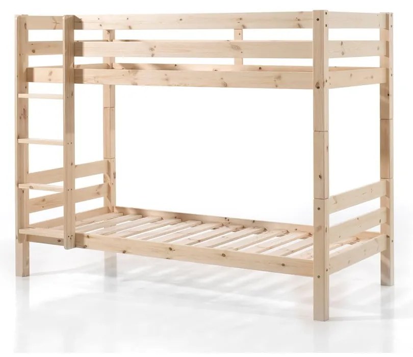 Piętrowe łóżko dziecięce z litego drewna sosnowego ze schowkiem 90x200 cm w naturalnym kolorze PINO – Vipack