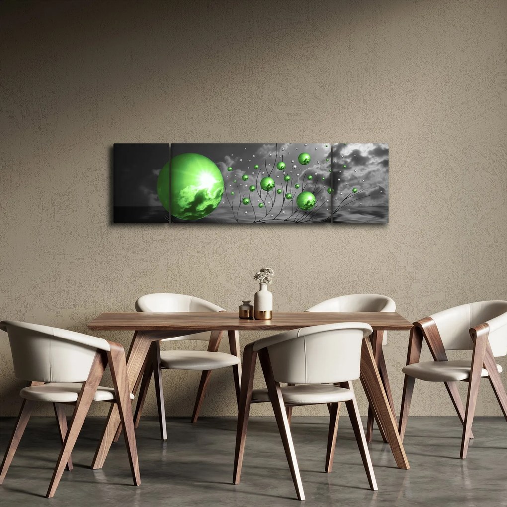Obraz zielonych abstrakcyjnych kul (170x50 cm)