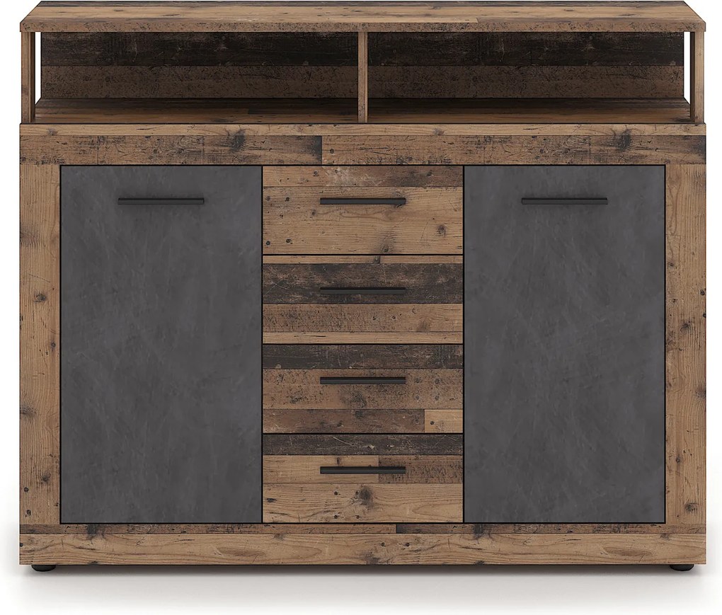 Komoda Dwudrzwiowa z Szufladami BLAGO MIDI B 119,5 cm Ciemny Dąb/Czarny Loft