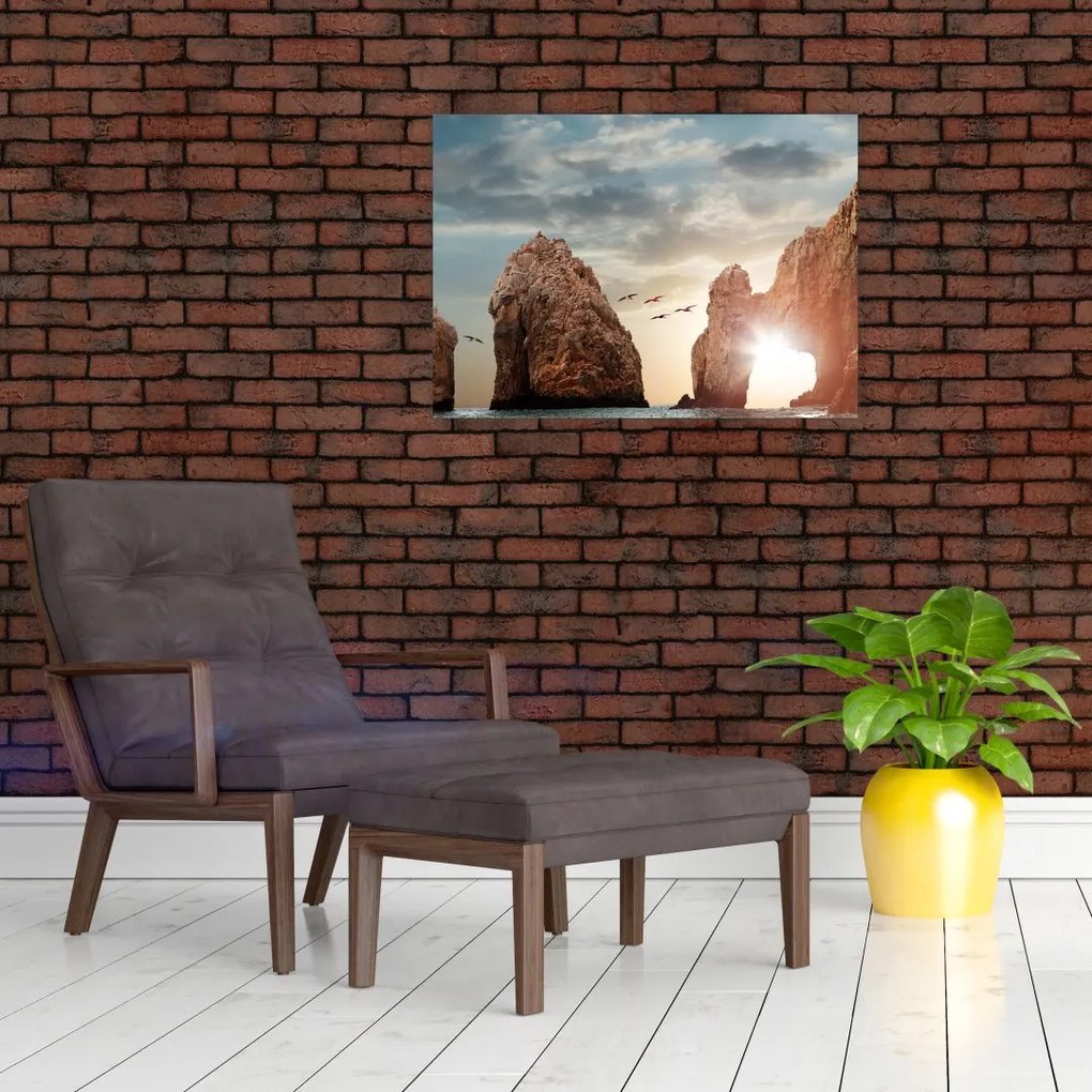 Obraz na szkle - Zachód słońca nad klifami (70x50 cm)