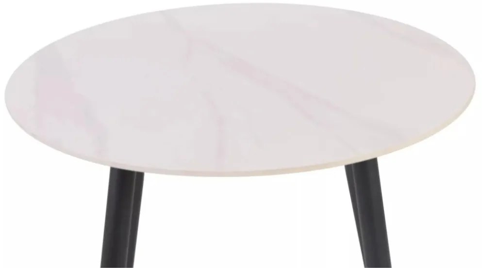 Okrągły stół jadalniany RION 90 cm z ceramicznym blatem, biały marmur