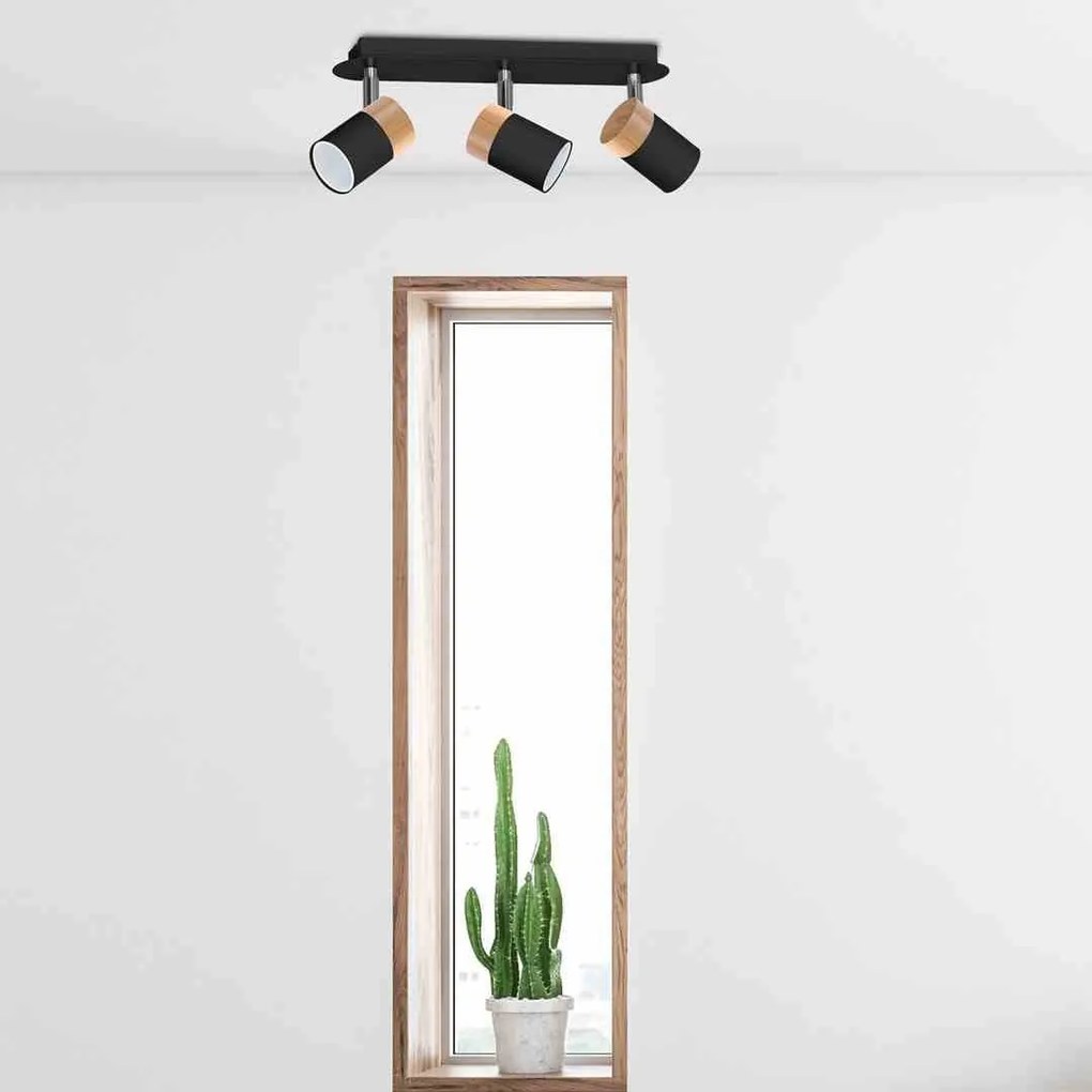 Lampa sufitowa, czarna/drewno, potrójna kierunkowa JOKER BLACK/WOOD 3xGU10