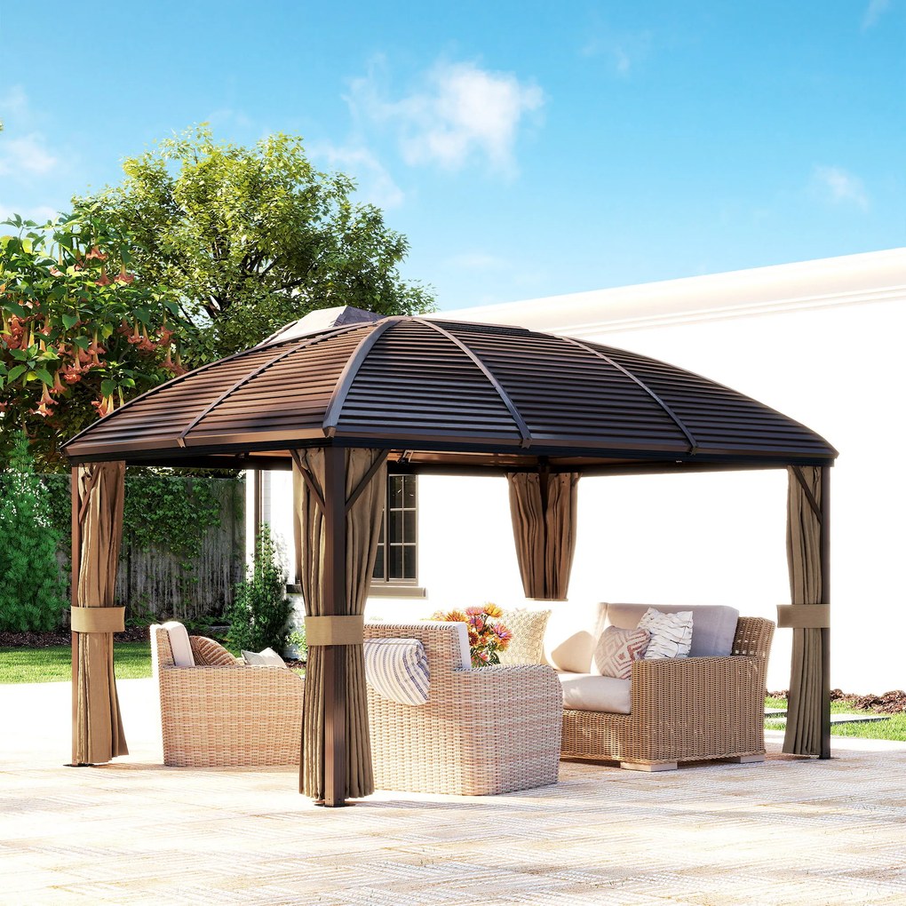 Outsunny Pawilon Ogrodowy, Namiot Imprezowy, Festynowy, 4 x Podwójne Ściany Boczne, Wodoodporny, 2 Haki na Latarnie, ok. 4 x 3 x 2,8 m, Brązowy