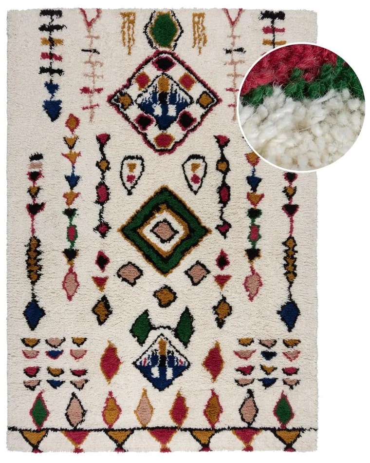 Kremowy wełniany dywan tkany ręcznie 200x290 cm Moroccan Fes – Flair Rugs