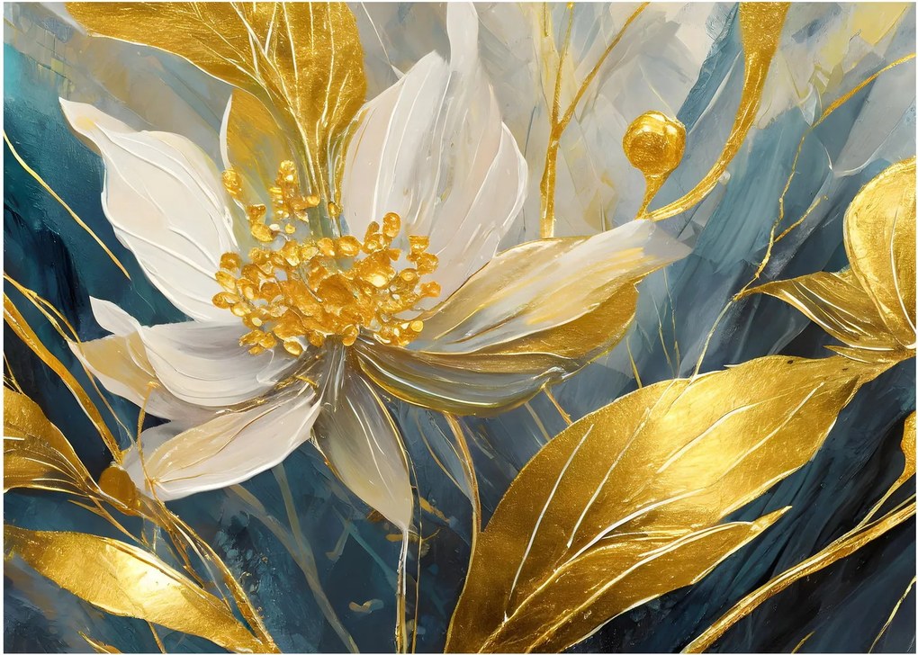 Obraz - Malowanie złotych kwiatów (70x50 cm)