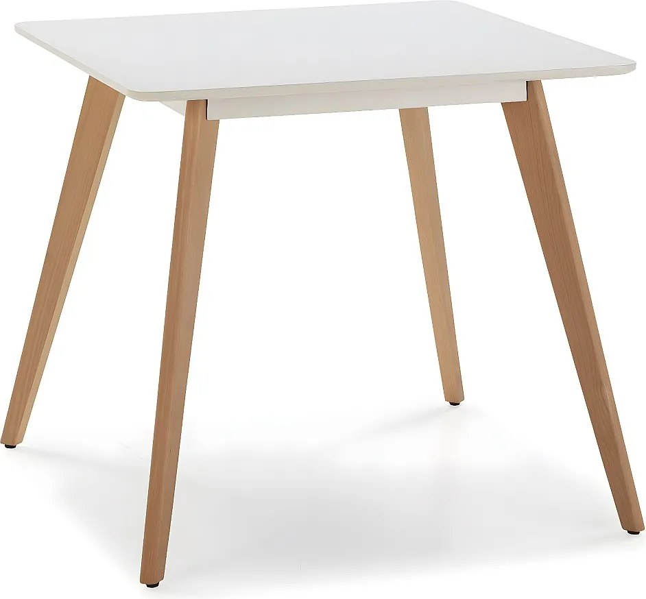Stół jadalniany Colummn Aroa biały, nogi z drewna bukowego, 80x80 cm.