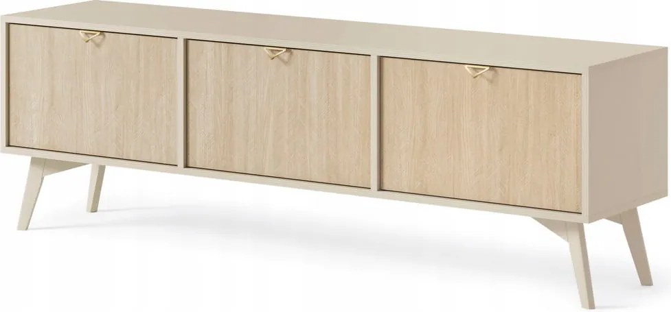 STOLIK RTV BEŻ PIASKOWY JODEŁKA SCANDI 158x52x38 cm, drewniane nogi, FORESA