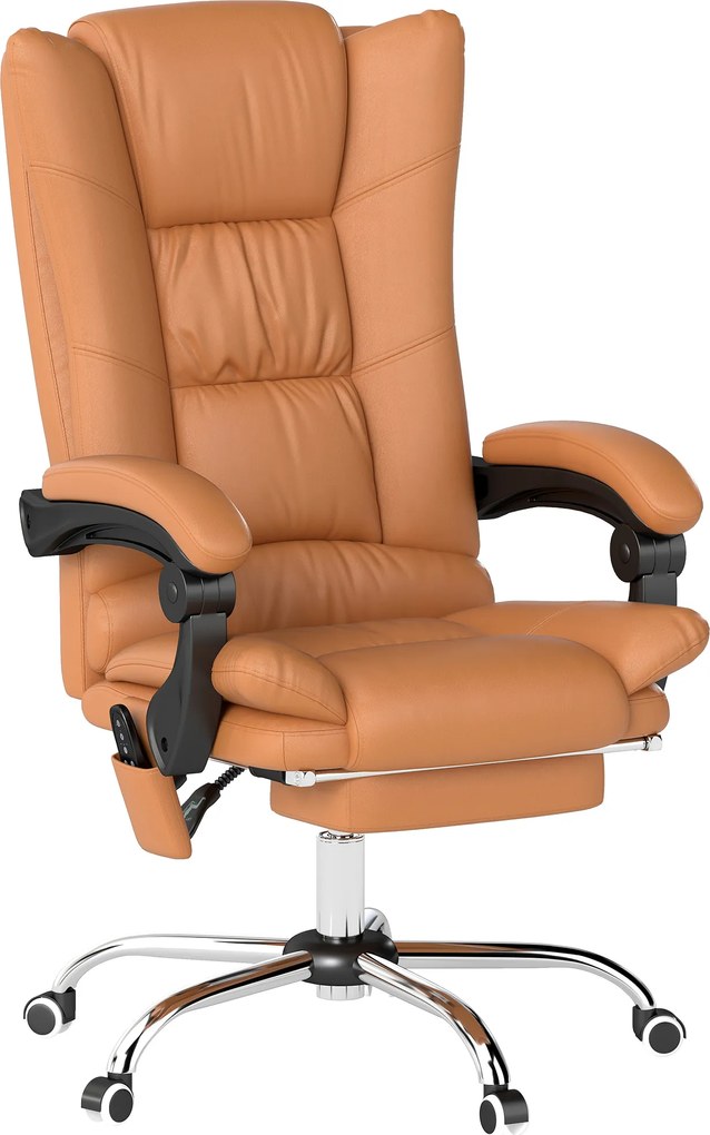 Vinsetto Fotel masujący, fotel biurowy z funkcją grzania, obrotowy fotel, fotel z funkcją leżenia, regulowany fotel PC, jasnobrązowy