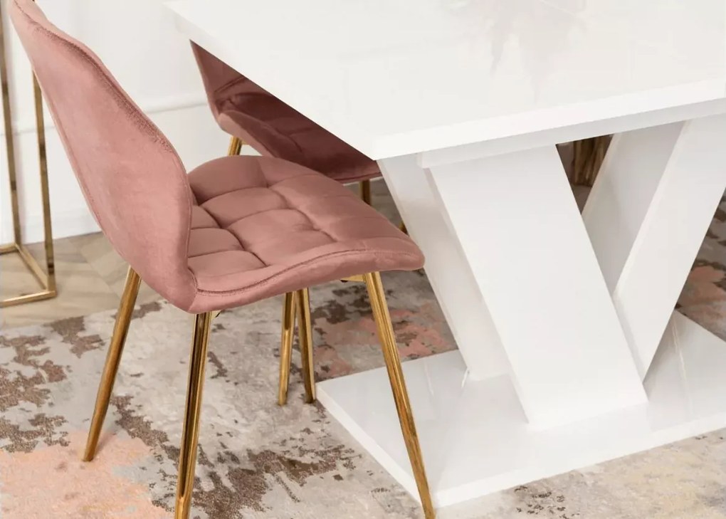 Stół Carrie rozkładany 120/160 cm do jadalni – nowoczesny stół prostokątny glamour z grubym blatem MDF i nogami w kształcie V